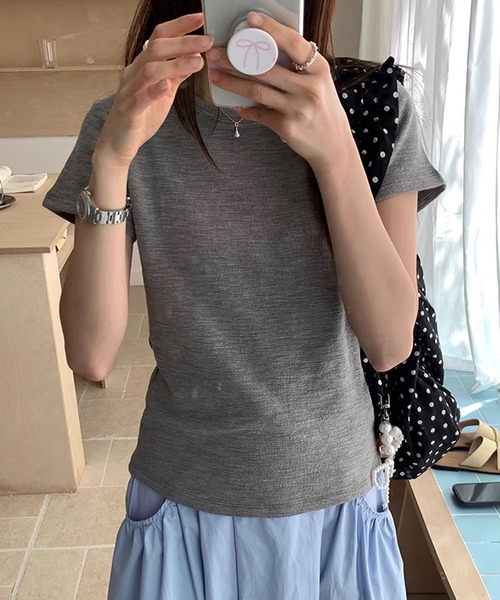 BANICO(バニコ)の「コンパクトシルエットベーシックTシャツ (SS)(Tシャツ/カットソー・レディース・ホワイト/ピンク/ベージュ/グレー/ブルー/ブラック・LARGE/MEDIUM)」の1枚目の写真