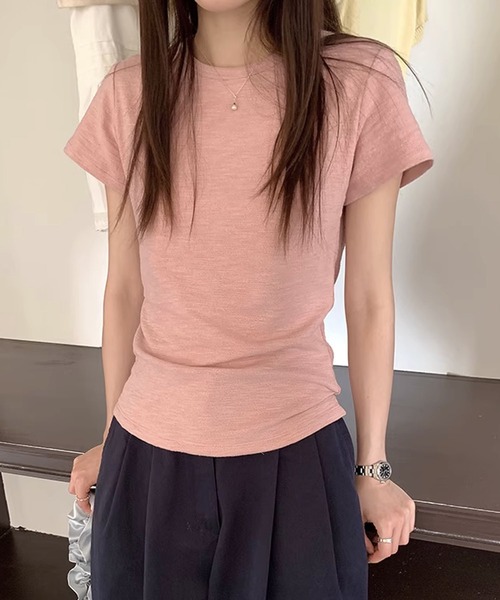 BANICO(バニコ)の「コンパクトシルエットベーシックTシャツ (SS)(Tシャツ/カットソー・レディース・ホワイト/ピンク/ベージュ/グレー/ブルー/ブラック・LARGE/MEDIUM)」の6枚目の写真