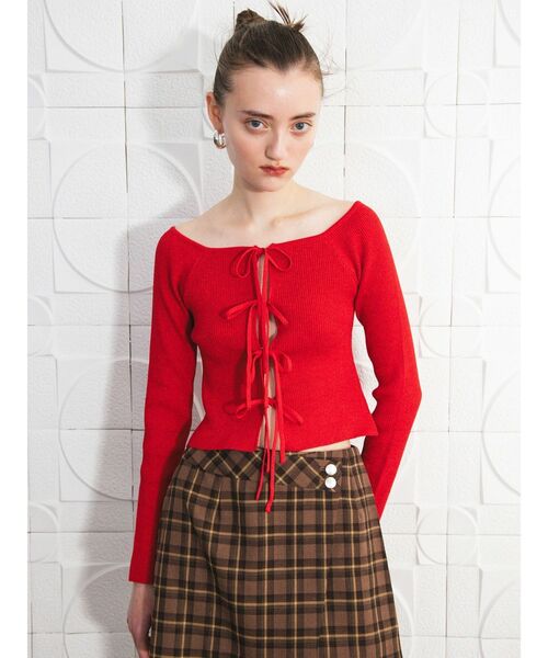 CALNAMUR（カルナムール）の「2WAYリボンラメニット（ニット/セーター・レディース・ピンク/レッド/ブラック・FREE）」の6枚目の写真