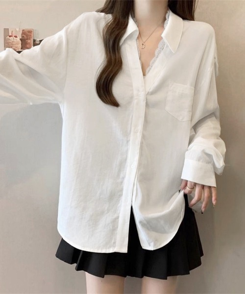 Miniministore(ミニミニストア)の「シャツブラウス長袖 レース襟シャツ春秋夏(シャツ/ブラウス・レディース・ベージュ/ホワイト/ブラック・M/L)」の1枚目の写真