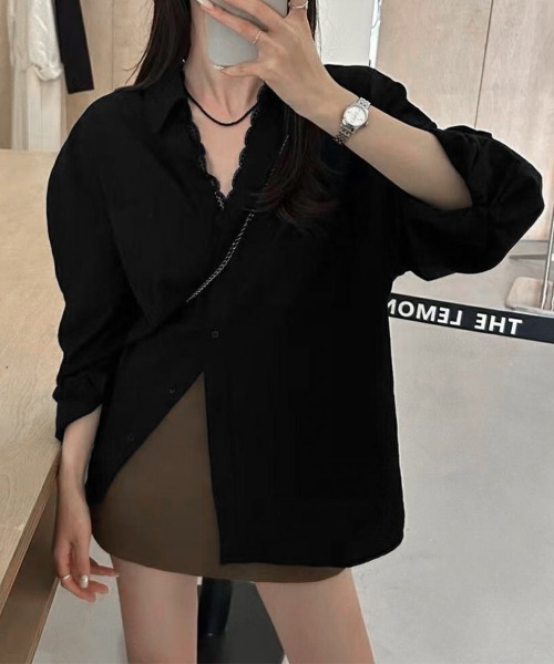 Miniministore(ミニミニストア)の「シャツブラウス長袖 レース襟シャツ春秋夏(シャツ/ブラウス・レディース・ベージュ/ホワイト/ブラック・M/L)」の7枚目の写真