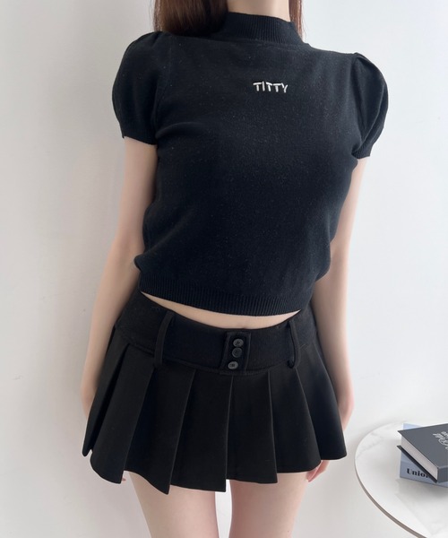 ★AMIRI★ロゴ刺繍 クロップド ニットトップ 半袖 ボーダー柄ロゴ刺繍ニットトップス[tu1289] | レディース
