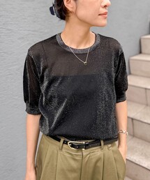 NOLLEY’S | 《手洗い可能》《アンサンブル対応》シアーラメ天竺5分袖プルオーバーニット(ニット/セーター)