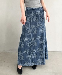 Rene 花柄デニムスカート スカート デニム 花柄 ロング レディース ボトムス ロング