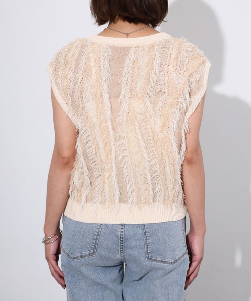 ameri vintage フリンジ ニットベスト archives ベスト ジレ 2WAYフリンジニットベスト レディース