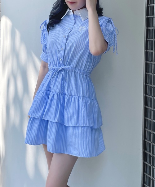 abc une face(アーベーセーアンフェイス)の「ティアードシャツワンピース(ワンピース・レディース・ブラック系その他/ブルー系その他/ブラック系その他2/ネイビー・FREE)」の2枚目の写真