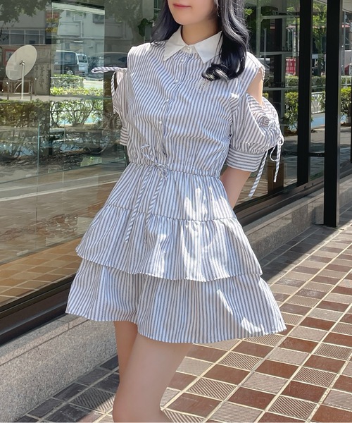 abc une face(アーベーセーアンフェイス)の「ティアードシャツワンピース(ワンピース・レディース・ブラック系その他/ブルー系その他/ブラック系その他2/ネイビー・FREE)」の9枚目の写真