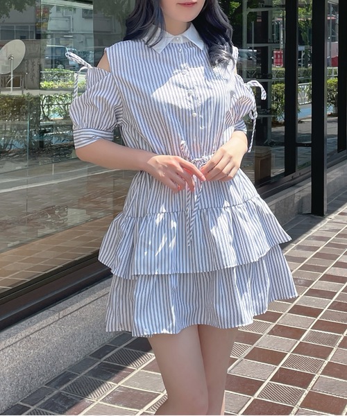 abc une face(アーベーセーアンフェイス)の「ティアードシャツワンピース(ワンピース・レディース・ブラック系その他/ブルー系その他/ブラック系その他2/ネイビー・FREE)」の11枚目の写真