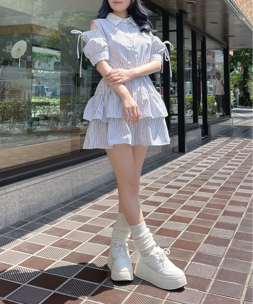 abc une face(アーベーセーアンフェイス)の「ティアードシャツワンピース(ワンピース・レディース・ブラック系その他/ブルー系その他/ブラック系その他2/ネイビー・FREE)」の14枚目の写真