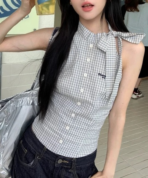 e*3様 seventenby kawahitomiho リボン ノースリーブ ドゥロワー バックリボン ノースリーブ