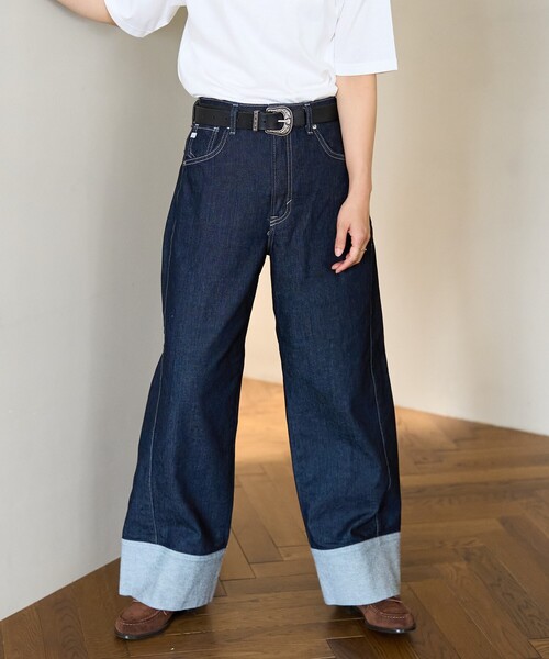 FREAK'S STORE(フリークスストア)の「SOMETHING × FREAK'S STORE/サムシング 別注 BACK SLIT LOOSE STRAIGHT/バックスリットルーズストレート/ストレートデニム(デニムパンツ・レディース・サックスブルー/ネイビー・SMALL/MEDIUM)」の4枚目の写真