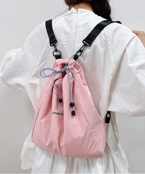 LADY LIKE(レディライク)の「ワンポイント入り巾着ナップサック(バックパック/リュック・レディース・ブラック/ライトグレー/ピンク・F)」の14枚目の写真