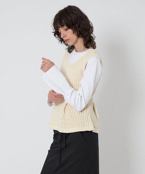 ASTRAET(アストラット)の「<ASTRAET>3G アゼ ノースリーブニット(ニット/セーター・レディース・ブラック/オフホワイト・FREE)」の7枚目の写真