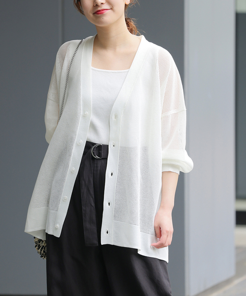 JOURNAL STANDARD relume（ジャーナルスタンダード　レリューム）の「《追加》メッシュカーディガン（カーディガン/ボレロ・レディース・ホワイト/ブラック/カーキ・FREE）」の2枚目の写真