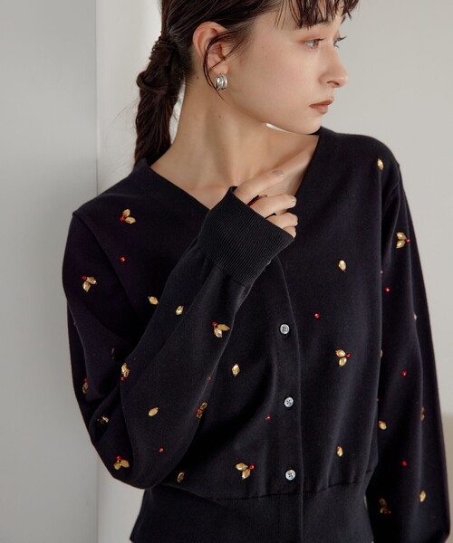 【美品】EMMEL REFINES フリル 2way カーディガン ブラック UNITED ARROWS green label relaxing｜<EMMEL REFINES>EM