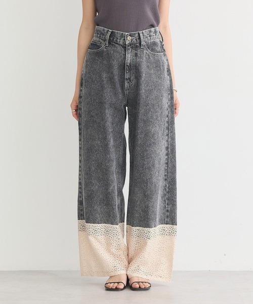 earth music&ecology（アースミュージックアンドエコロジー）の「裾レースデニムパンツ（デニムパンツ・レディース・ブラック・S/M）」の3枚目の写真