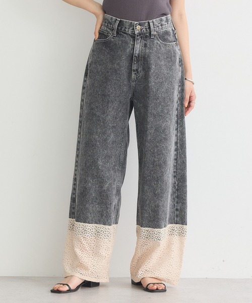 earth music&ecology（アースミュージックアンドエコロジー）の「裾レースデニムパンツ（デニムパンツ・レディース・ブラック・S/M）」の7枚目の写真