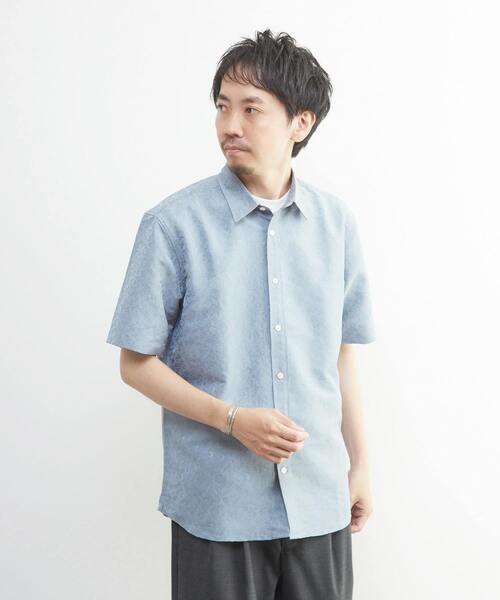 MEN'S MELROSE（メンズメルローズ）の「ボタニカルジャガード / 半袖レギュラーカラーシャツ（シャツ/ブラウス・メンズ・グリーン/ブルー・2/4/3）」の2枚目の写真
