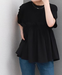 フリル切り替えペプラム半袖Tシャツ