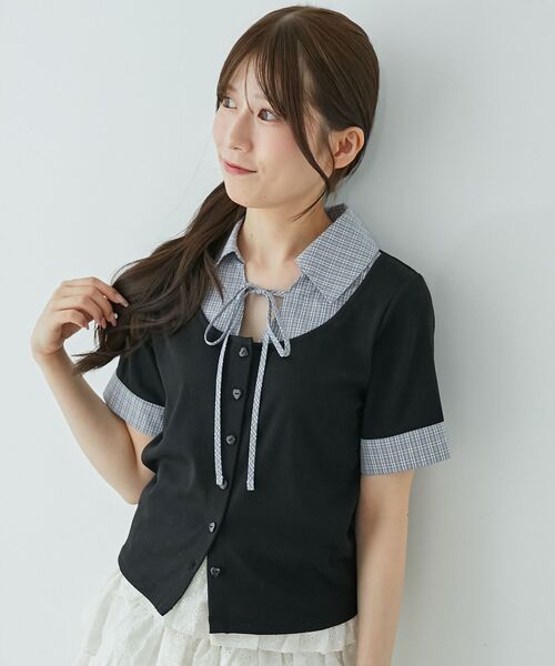 MAJESTIC LEGON（マジェスティックレゴン）の「シャツドッキングカットトップス（Tシャツ/カットソー・レディース・グレー系その他/ブルー系その他4/ブラック系その他/ネイビー・MEDIUM）」の2枚目の写真