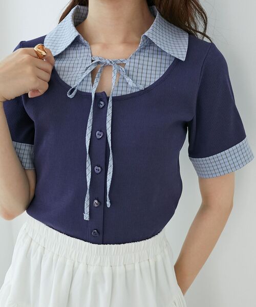 MAJESTIC LEGON（マジェスティックレゴン）の「シャツドッキングカットトップス（Tシャツ/カットソー・レディース・グレー系その他/ブルー系その他4/ブラック系その他/ネイビー・MEDIUM）」の4枚目の写真