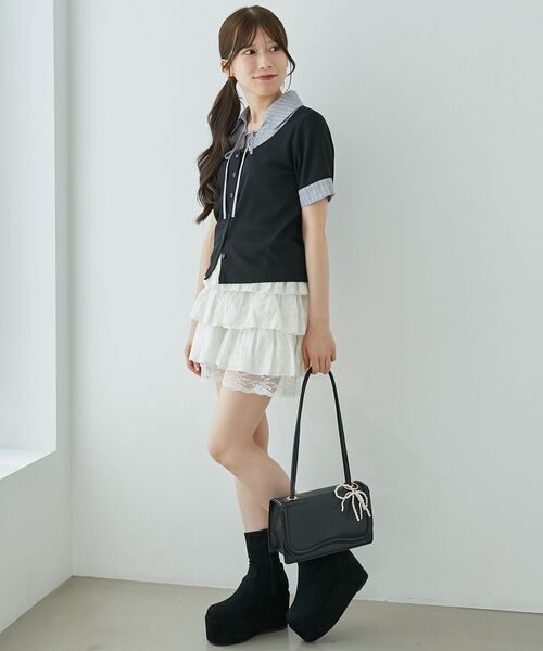 MAJESTIC LEGON（マジェスティックレゴン）の「シャツドッキングカットトップス（Tシャツ/カットソー・レディース・グレー系その他/ブルー系その他4/ブラック系その他/ネイビー・MEDIUM）」の5枚目の写真