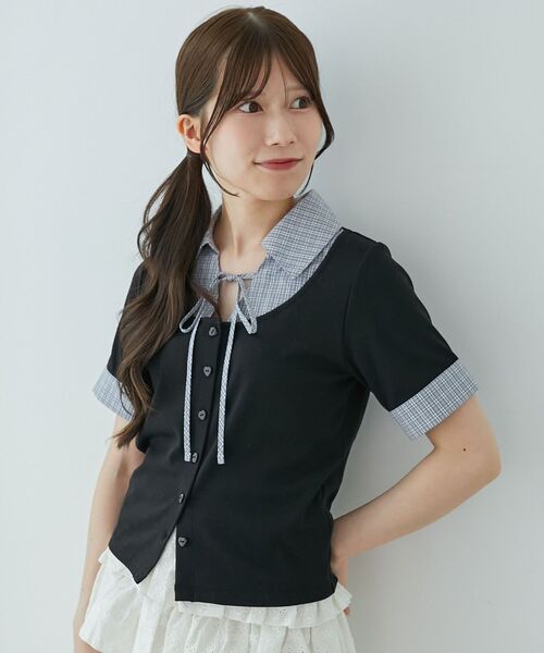 MAJESTIC LEGON（マジェスティックレゴン）の「シャツドッキングカットトップス（Tシャツ/カットソー・レディース・グレー系その他/ブルー系その他4/ブラック系その他/ネイビー・MEDIUM）」の8枚目の写真