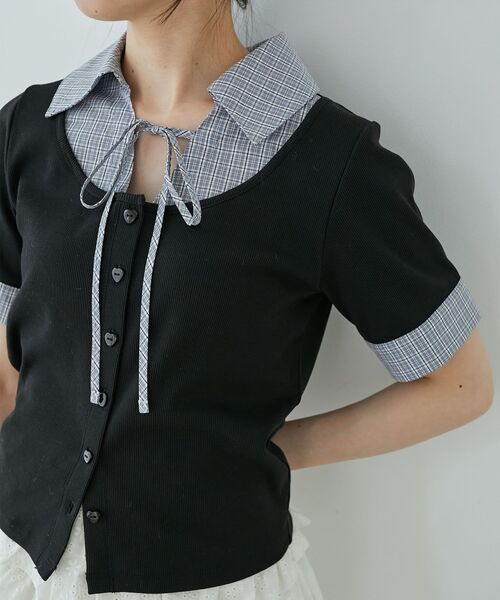 MAJESTIC LEGON（マジェスティックレゴン）の「シャツドッキングカットトップス（Tシャツ/カットソー・レディース・グレー系その他/ブルー系その他4/ブラック系その他/ネイビー・MEDIUM）」の10枚目の写真