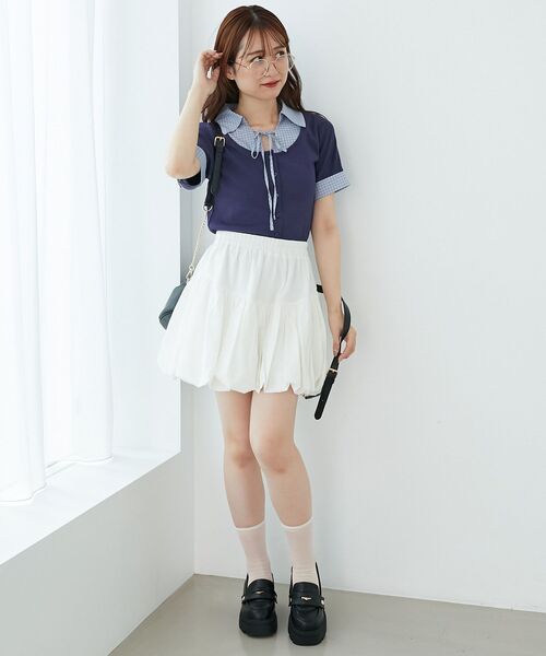 MAJESTIC LEGON（マジェスティックレゴン）の「シャツドッキングカットトップス（Tシャツ/カットソー・レディース・グレー系その他/ブルー系その他4/ブラック系その他/ネイビー・MEDIUM）」の11枚目の写真