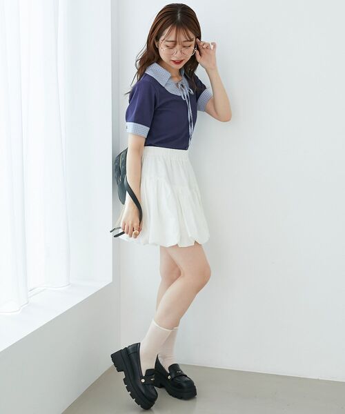 MAJESTIC LEGON（マジェスティックレゴン）の「シャツドッキングカットトップス（Tシャツ/カットソー・レディース・グレー系その他/ブルー系その他4/ブラック系その他/ネイビー・MEDIUM）」の12枚目の写真