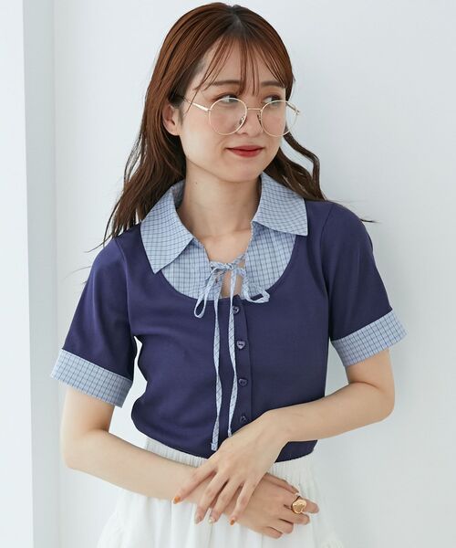 MAJESTIC LEGON（マジェスティックレゴン）の「シャツドッキングカットトップス（Tシャツ/カットソー・レディース・グレー系その他/ブルー系その他4/ブラック系その他/ネイビー・MEDIUM）」の14枚目の写真