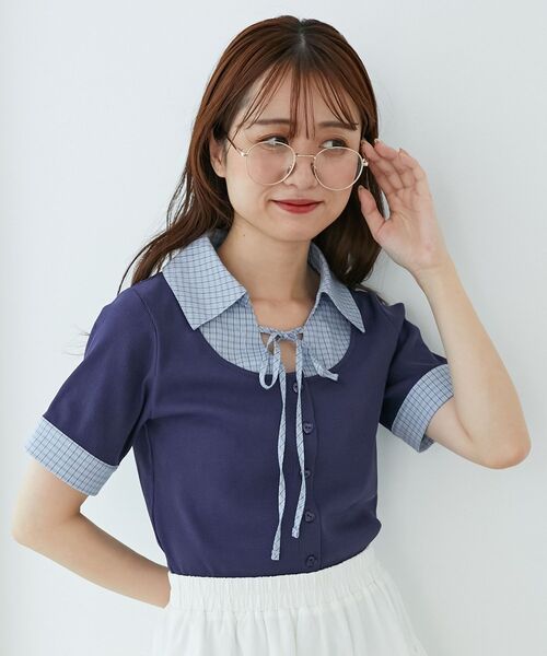 MAJESTIC LEGON（マジェスティックレゴン）の「シャツドッキングカットトップス（Tシャツ/カットソー・レディース・グレー系その他/ブルー系その他4/ブラック系その他/ネイビー・MEDIUM）」の15枚目の写真