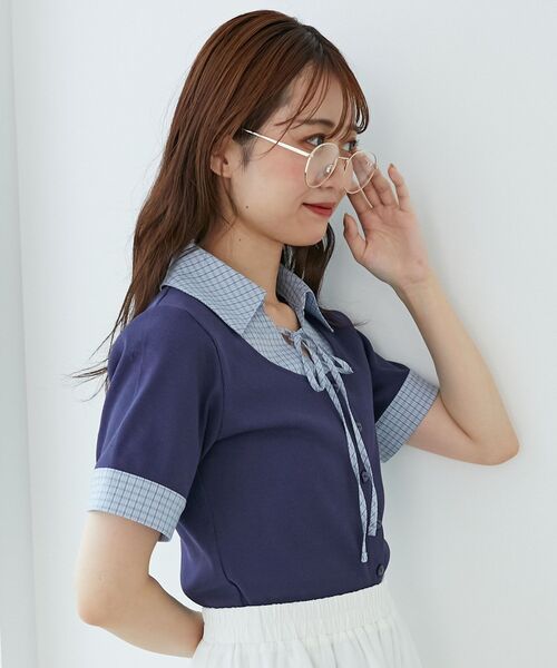 MAJESTIC LEGON（マジェスティックレゴン）の「シャツドッキングカットトップス（Tシャツ/カットソー・レディース・グレー系その他/ブルー系その他4/ブラック系その他/ネイビー・MEDIUM）」の16枚目の写真