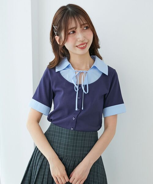 MAJESTIC LEGON（マジェスティックレゴン）の「シャツドッキングカットトップス（Tシャツ/カットソー・レディース・グレー系その他/ブルー系その他4/ブラック系その他/ネイビー・MEDIUM）」の22枚目の写真