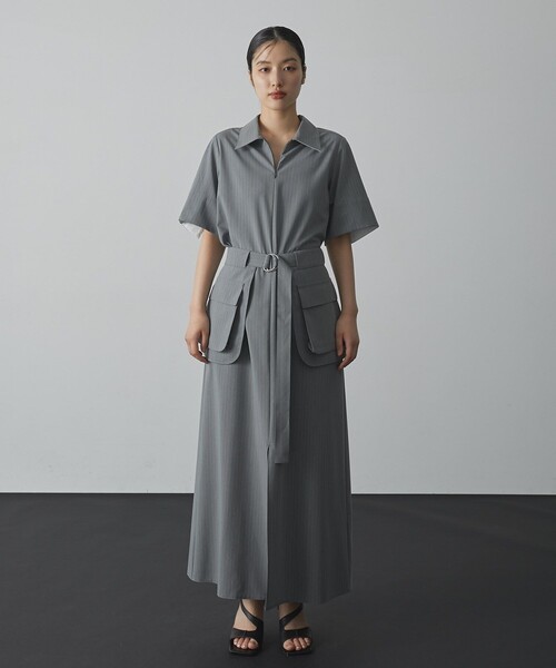 UNITED TOKYO(ユナイテッドトウキョウ)の「【残りわずか!】《2way》Cargo Belted Shirt Dress|細見え/ウォッシャブル/ストレッチ/オケージョン/接触冷感/超軽量/半袖/秋服(ワンピース・レディース・グレー/ブラック・1/2)」の21枚目の写真