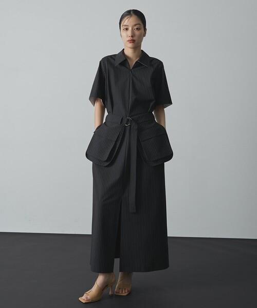 UNITED TOKYO(ユナイテッドトウキョウ)の「【残りわずか!】《2way》Cargo Belted Shirt Dress|細見え/ウォッシャブル/ストレッチ/オケージョン/接触冷感/超軽量/半袖/秋服(ワンピース・レディース・グレー/ブラック・1/2)」の12枚目の写真