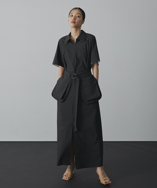 UNITED TOKYO(ユナイテッドトウキョウ)の「【残りわずか!】《2way》Cargo Belted Shirt Dress|細見え/ウォッシャブル/ストレッチ/オケージョン/接触冷感/超軽量/半袖/秋服(ワンピース・レディース・グレー/ブラック・1/2)」の11枚目の写真