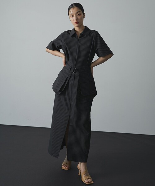 UNITED TOKYO(ユナイテッドトウキョウ)の「【残りわずか!】《2way》Cargo Belted Shirt Dress|細見え/ウォッシャブル/ストレッチ/オケージョン/接触冷感/超軽量/半袖/秋服(ワンピース・レディース・グレー/ブラック・1/2)」の10枚目の写真