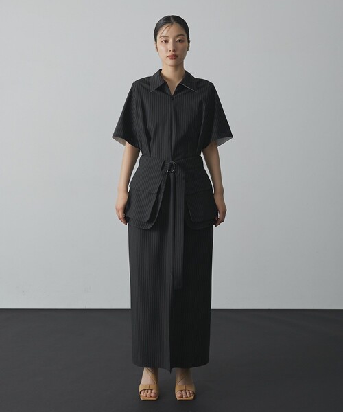 UNITED TOKYO(ユナイテッドトウキョウ)の「【残りわずか!】《2way》Cargo Belted Shirt Dress|細見え/ウォッシャブル/ストレッチ/オケージョン/接触冷感/超軽量/半袖/秋服(ワンピース・レディース・グレー/ブラック・1/2)」の8枚目の写真