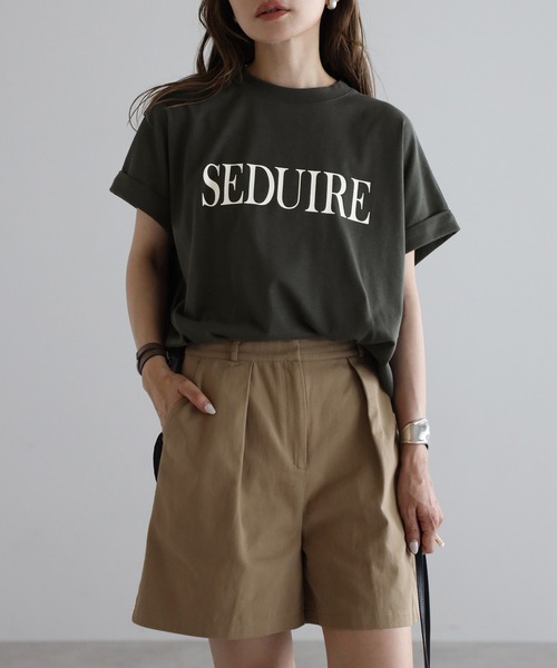 Bonjour Sagan(ボンジュールサガン)の「ロールアップロゴTシャツ(Tシャツ/カットソー・レディース・ライトブラック/オフホワイト/ベージュ・FREE)」の3枚目の写真