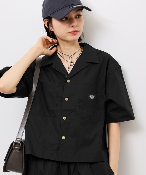 ブラウス シャツ 「Dickies」コットンダンプクロップドシャツ レディース Dickies】コットンダンプクロップドシャツ（シャツ/ブラウス