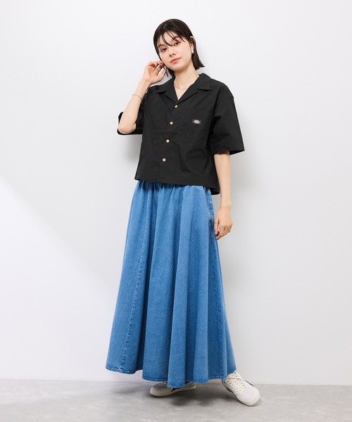 Dickies（ディッキーズ）の「【Dickies】コットンダンプクロップドシャツ（シャツ/ブラウス・レディース・サックスブルー/ホワイト系その他5/ブラック・38）」の4枚目の写真