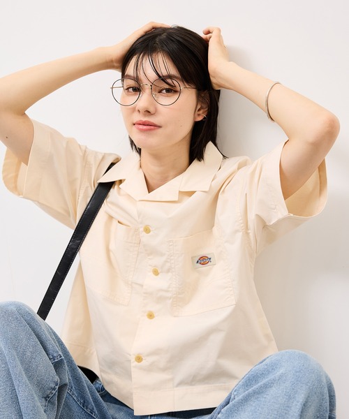 ブラウス シャツ 「Dickies」コットンダンプクロップドシャツ レディース Dickies】コットンダンプクロップドシャツ（シャツ/ブラウス