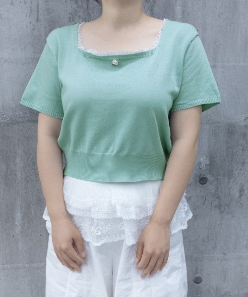 Miniministore(ミニミニストア)の「スクエアネック サマーニット トップス(ニット/セーター・レディース・オフホワイト/グリーン/ラベンダー/ブラック/ベージュ・FREE)」の17枚目の写真