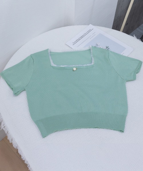 Miniministore(ミニミニストア)の「スクエアネック サマーニット トップス(ニット/セーター・レディース・オフホワイト/グリーン/ラベンダー/ブラック/ベージュ・FREE)」の20枚目の写真