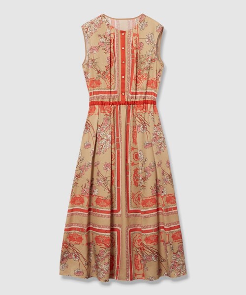 完売 ANAYI アナイ スカーフプリントタック ワンピース キャメル 36 完売 ANAYI アナイ スカーフプリントタック ワンピース キャメル 36