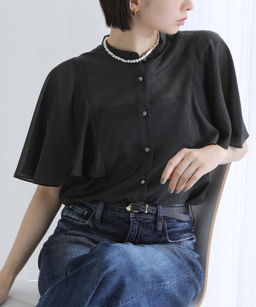 La TOTALITE（ラトータリテ）の「《WEB限定》【洗える】ケープスリーブシャツ（シャツ/ブラウス・レディース・マルチ/ブラック・FREE）」の2枚目の写真