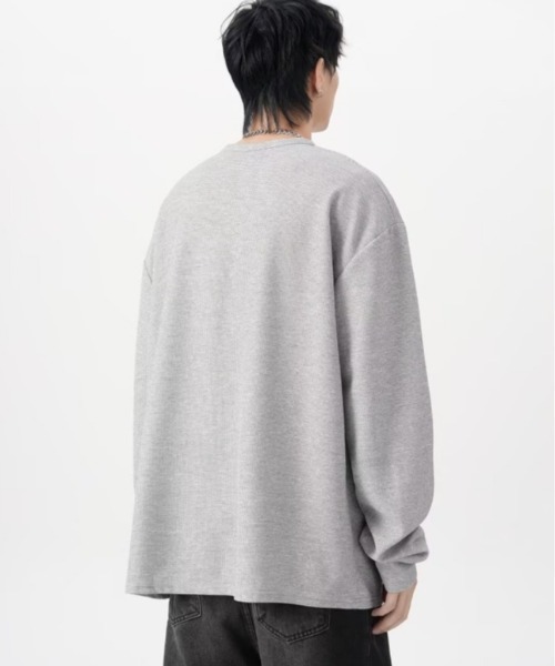 SHEPP(シープ)の「ビッグシルエットワッフル無地ヘンリーネックロンT(Tシャツ/カットソー・メンズ・ホワイト/グレー/ブラック・M/L)」の7枚目の写真