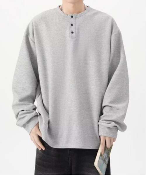 SHEPP(シープ)の「ビッグシルエットワッフル無地ヘンリーネックロンT(Tシャツ/カットソー・メンズ・ホワイト/グレー/ブラック・M/L)」の20枚目の写真