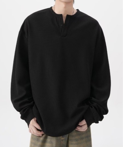 SHEPP(シープ)の「ビッグシルエットワッフル無地ヘンリーネックロンT(Tシャツ/カットソー・メンズ・ホワイト/グレー/ブラック・M/L)」の13枚目の写真